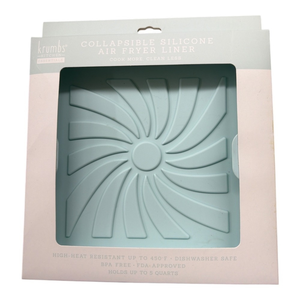 Krumbs Kitchen Essentials Collapsible Silicone Air Fryer Basket Light Blue NEW